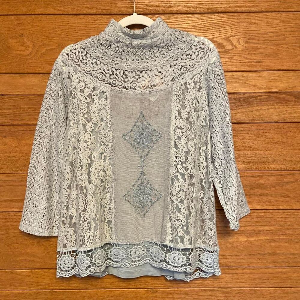 Vintage 90s Hopeless Romantic Victorian Trading Company deadstock gray lace top